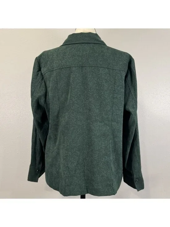 CJ Banks Pearl Snap Blouse Womens Size 1X Stretch Paisley Green Long Sleeve - Picture 2 of 13